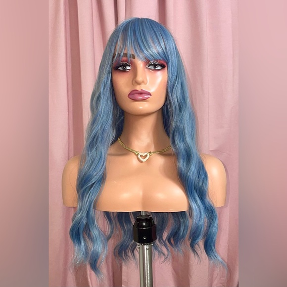 Ash Blue Synthetic Wig w/ Bangs